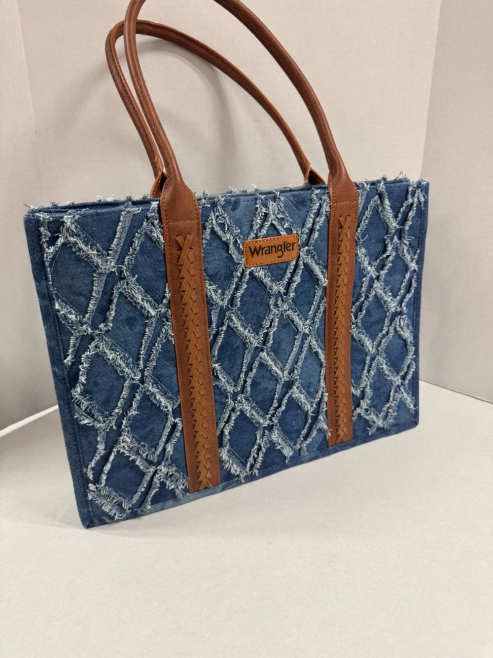 Wrangler Denim Allover Aztec Dual Sided Print Canvas Wide Tote. NEW - Picture 8 of 16